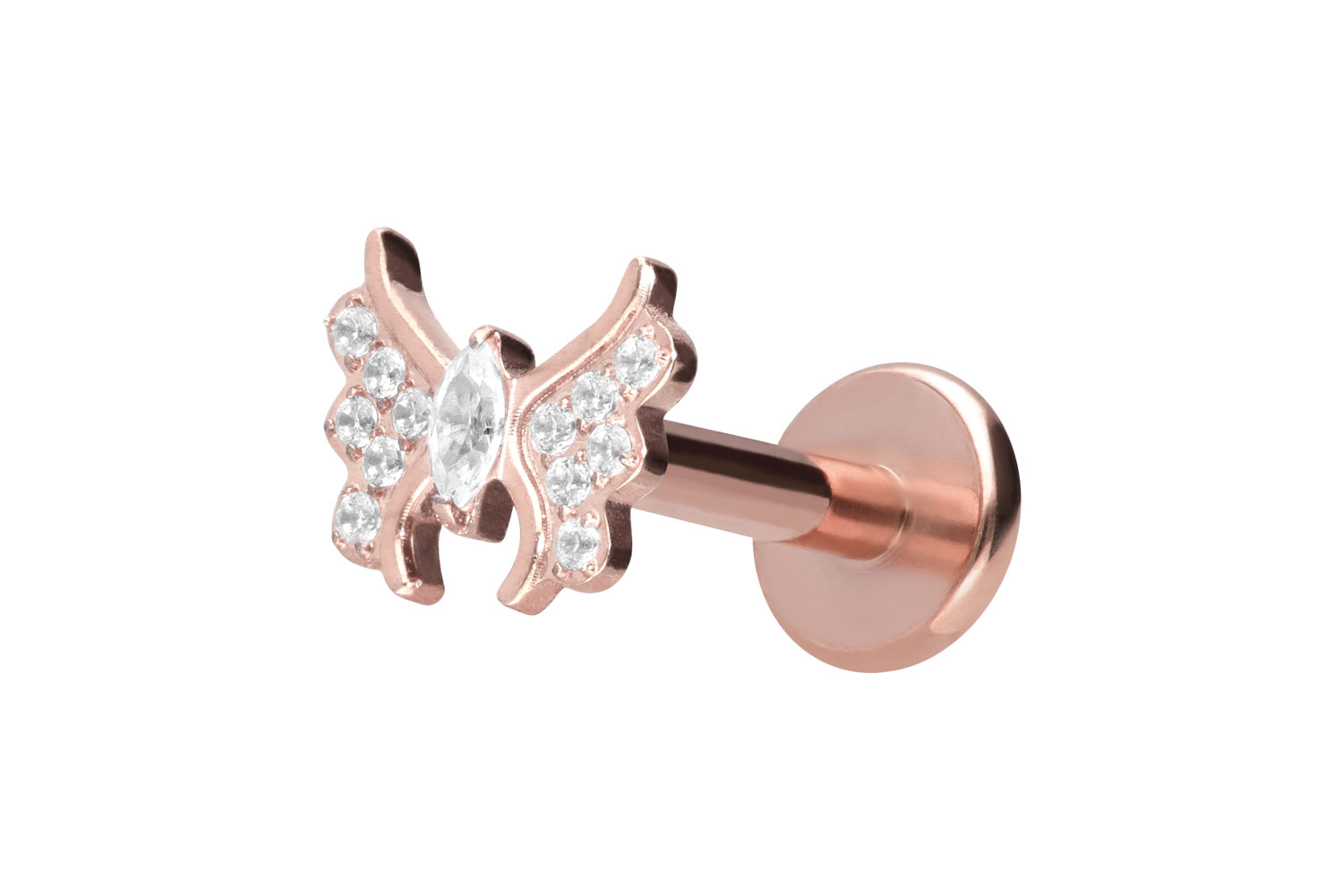 Titan Labret Piercing mit Push Fit KRISTALLSCHMETTERLING